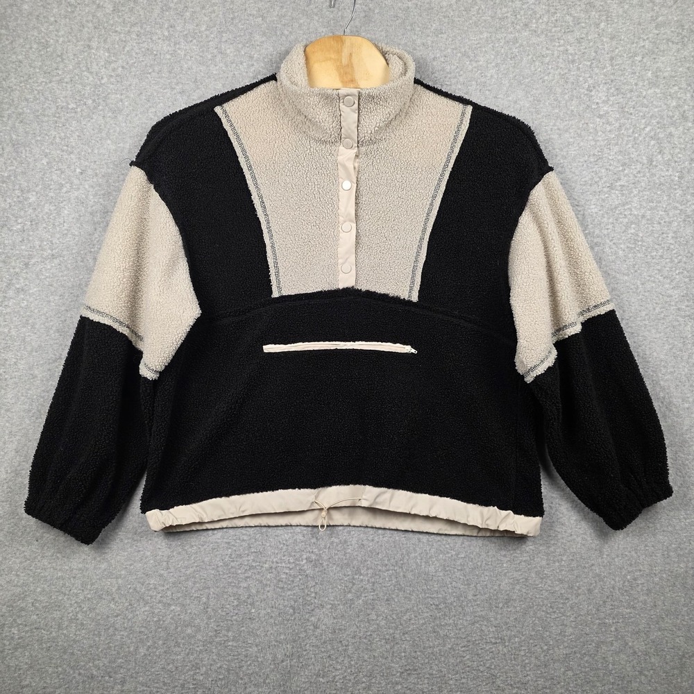 Bohme Jacket‎ Womens XL Black Sherpa Fleece Snap Front Colorblock Pullover